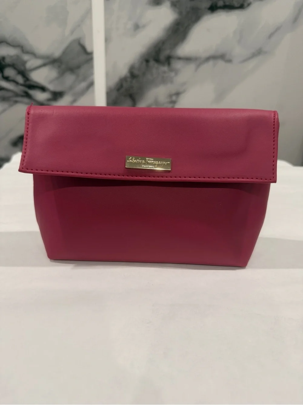 Salvatore Ferragamo Fuchsia. Faux Leather Cosmetic Case with Gold Plaque